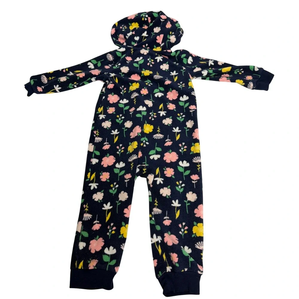 Carter's Baby Girls 18M Navy Blue Floral Fleece Hooded Full Zip Jumpsuit